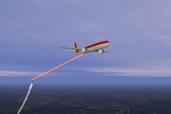 Artists concept of a missile being defeated by a laser based infrared countermeasures system. (BAE Systems photo)